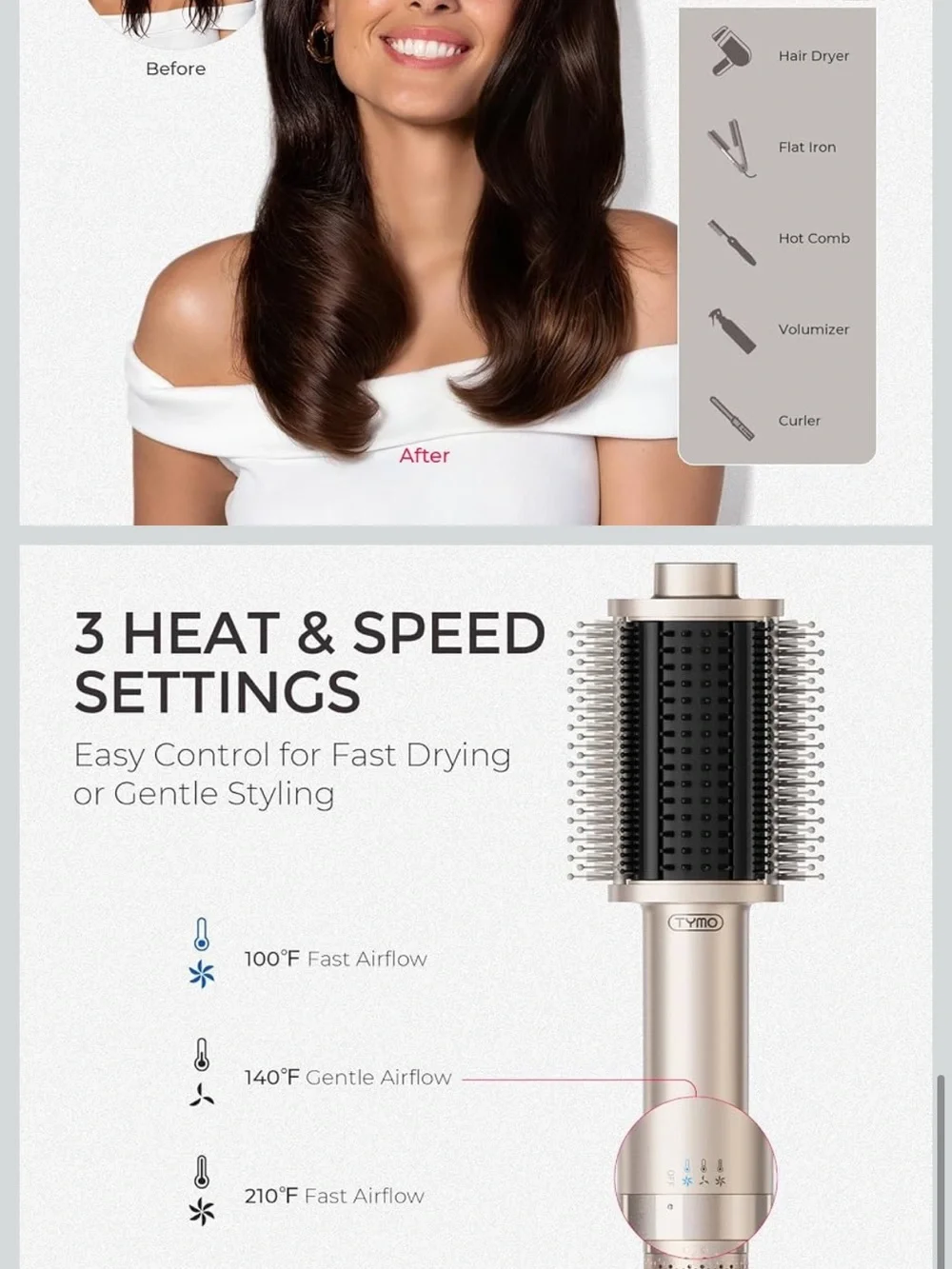 TYMO 4.0 Hair Blow Dryer Brush - Lightweight
